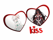 two hearts with a picture of a girl and the word kiss on the bottom