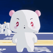a white bear with a surprised look on its face