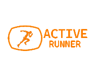 a logo for active runner with an orange runner in the center