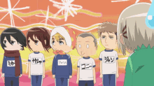 a group of cartoon characters are standing next to each other and one of them has a name tag that says " allison "