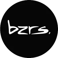 a black circle with the word bzrs in white