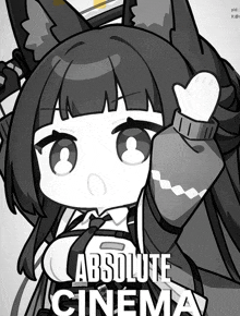 a black and white drawing of a girl with the words " absolute cinema " below her