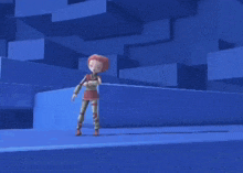 a cartoon character is standing in a blue room with a light coming out of his hand