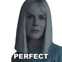 a sticker of a woman with blonde hair and the word perfect