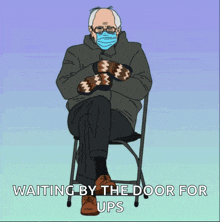 a cartoon of bernie sanders wearing mittens and a face mask