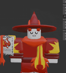 a cartoon character holding a book with a dragon on it and a red hat