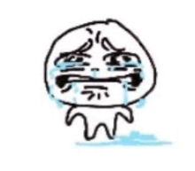 a drawing of a cartoon character crying with tears running down his face .