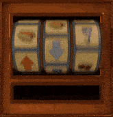 a slot machine that has a blue arrow pointing down