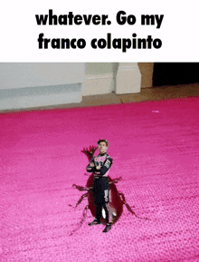 a picture of a man standing next to a bug with the caption " whatever go my franco colapinto "