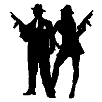 a man and a woman holding guns in their hands