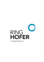a logo for ring hofer energiesysteme has a blue circle in the middle