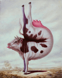 a painting of a cow with a pink breast