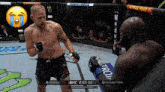 a man in a ufc ring with a monster energy logo on the side