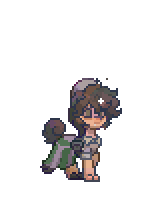 a pixel art drawing of a girl walking with a dog .