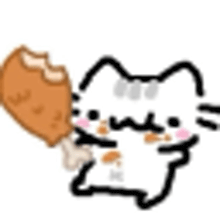 a cat is holding a piece of chicken in its paws .