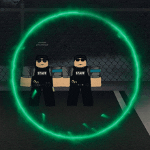 two staff officers are standing in front of a glowing green circle