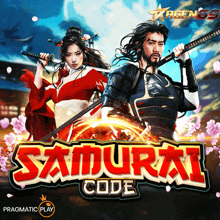 a poster for a game called samurai code shows a man and a woman holding swords