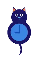 a black cat with a blue clock in the middle of its face