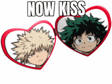 two heart shaped glasses with the words now kiss written on the bottom