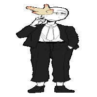 a drawing of a man in a suit and tie with a hand on his face