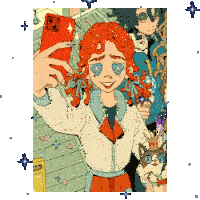 a cartoon of a girl taking a selfie with a cell phone