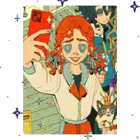 a cartoon of a girl taking a selfie with a cell phone