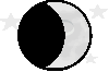 a pixel art drawing of a crescent moon with stars in the background