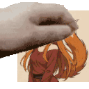 a cat 's paw is reaching out towards a girl with long red hair .