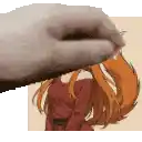 a cat 's paw is reaching out towards a girl with long red hair .