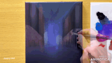 a person is painting on a canvas with the words made in animatica on the bottom right