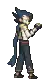 a pixel art of a man holding a sword and a scarf .