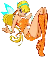 stella from winx club is laying down with her legs crossed and a blue headband