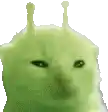 a green cat with a crown on its head .