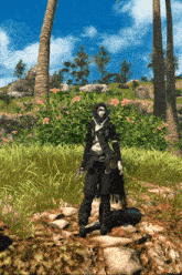 a person in a video game is standing in a field