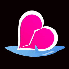 a pink heart with a white border and a drop of water inside of it