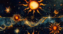 a painting of the sun surrounded by stars