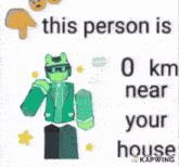 a drawing of a frog next to a caption that says 41 km near your house