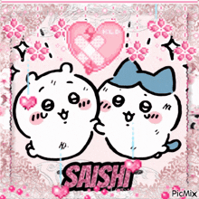 a couple of cartoon characters with the name saishi on the bottom right