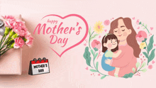 a happy mother 's day greeting with a calendar and flowers