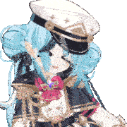a girl with blue hair is wearing a white hat