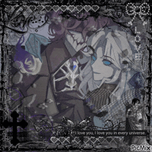 a picture of a couple with the words i love you i love you in every universe on the bottom