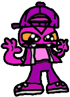 a cartoon character is wearing a purple hat and giving a thumbs up sign .