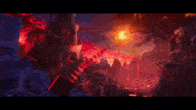 a painting of a sunset with a lot of fire coming out of the ground