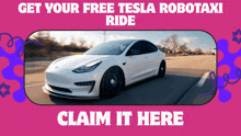 an ad for a tesla robotaxi ride claims it here