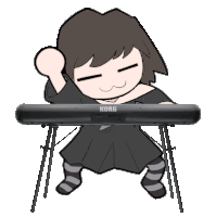 a cartoon of a girl playing a korg piano