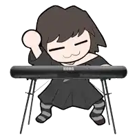 a cartoon of a girl playing a korg piano