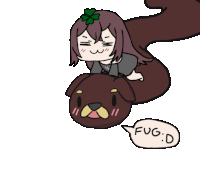 a cartoon of a girl riding on the back of a dog with a speech bubble that says fug d