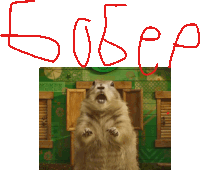 a picture of a squirrel with the word bober written in red