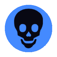 a blue circle with a black skull in the center