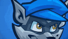a cartoon raccoon wearing a blue hat and glasses